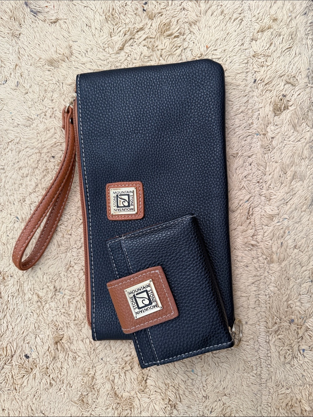 Mountain Stone Pebbled Leather Wallet and Wristlet with Brown Trim